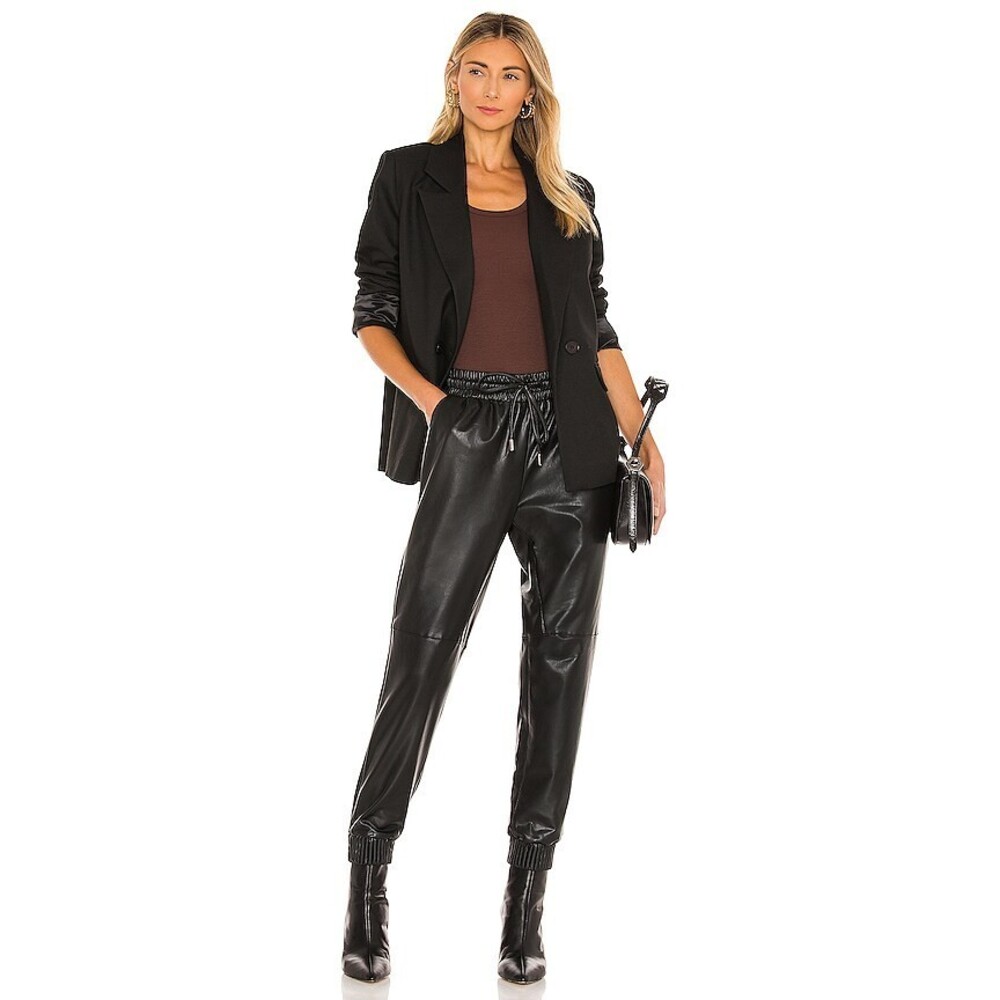 LNA Faux Leather Black Jogger Pants Drawstring Elastic Waistband Pockets Size XS
